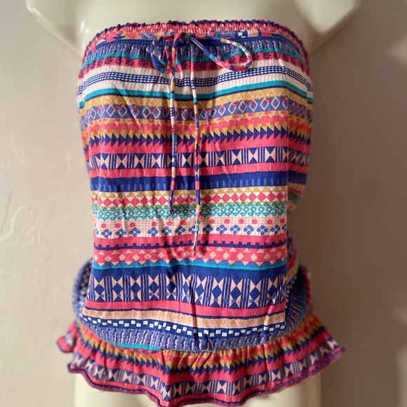 Multi color tube top. Pull string on top and elastic “skrunch” on waist - Picture 1 of 1